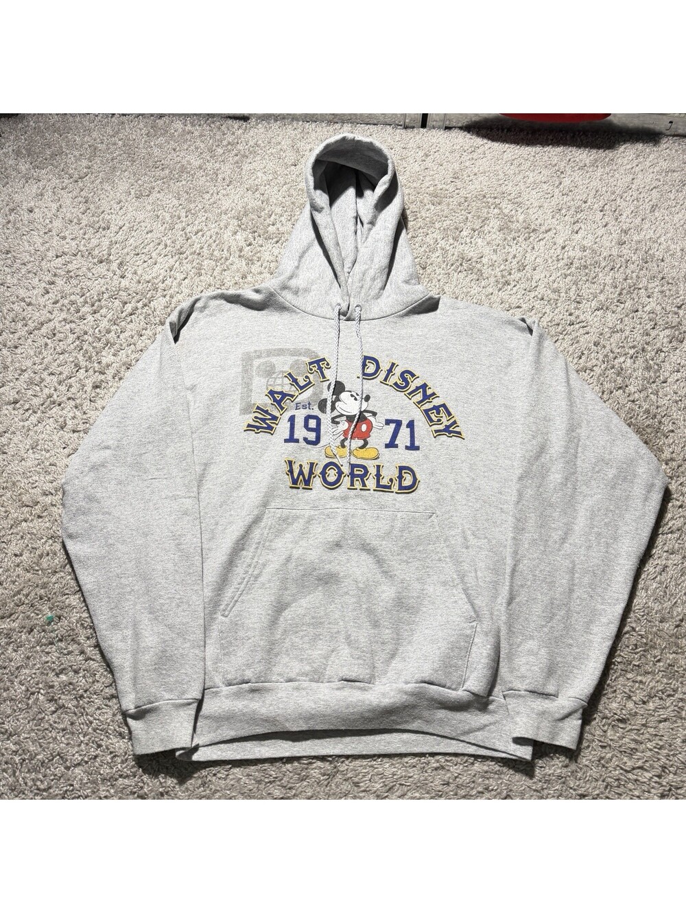 Vintage Y2K Walt Disney World Hoodie Men Large Gray Sweatshirt Mickey Mouse